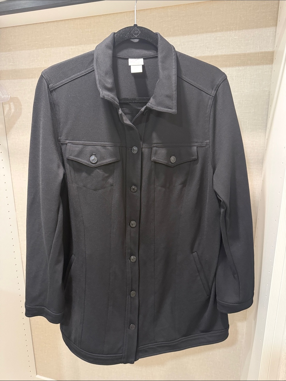 Worn once - Chico's Classic Black Button-Front Jean-Style Jacket